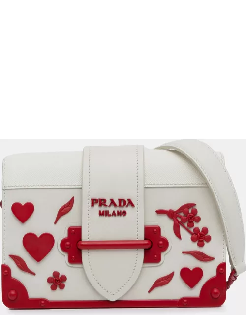 Prada Saffiano Trimmed City Calf Cahier Flower Heart Bag