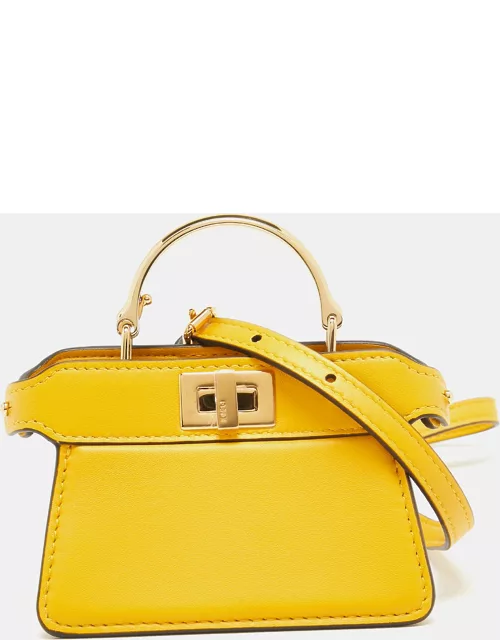 Fendi Yellow Leather Nano Peekaboo Maxi Top Handle Bag