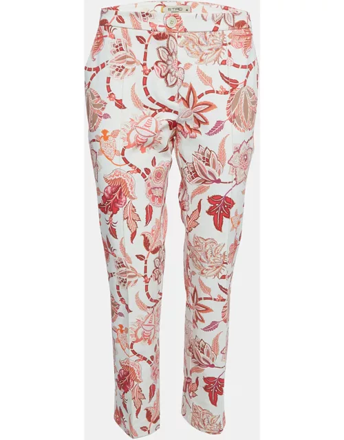 Etro Red Floral Printed Cotton Buttoned Trousers