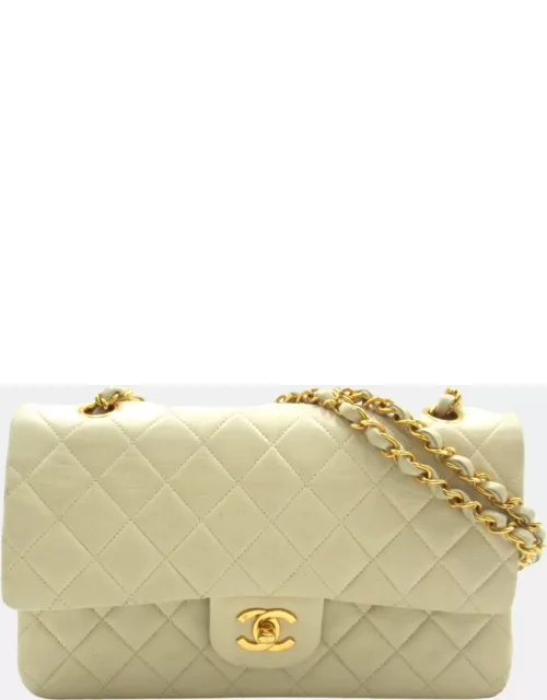 Chanel Beige Lambskin Leather Medium Classic Double Flap Shoulder Bag