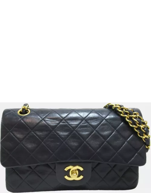 Chanel Black Lambskin Leather Small Classic Double Flap Shoulder Bag