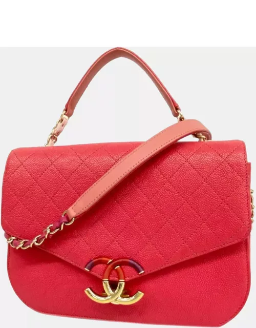 Chanel Red Quilted Caviar Medium Thread Around Flap Bag
