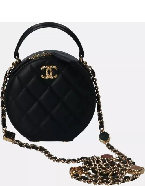 Chanel Black Leather Round Small Vanity Case Shoulder Bag
