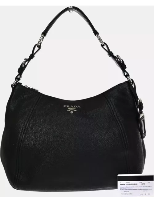 Prada Black Leather Vitello Hobo Bag