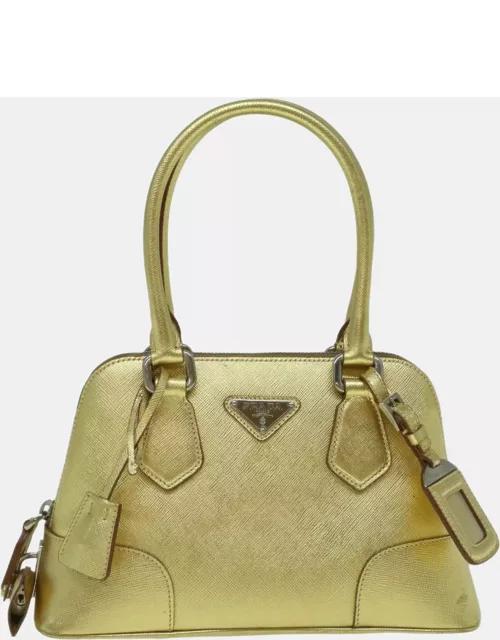 Prada Gold Leather Saffiano To Handle bag