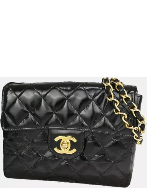 Chanel Black Lambskin Leather Mini Square Classic Double Flap Shoulder Bag