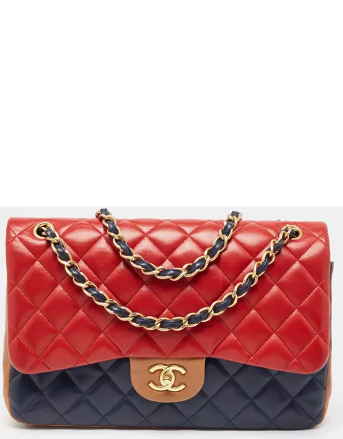 Chanel Tricolor Quilted Lambskin Leather Jumbo Classic Double Flap Bag