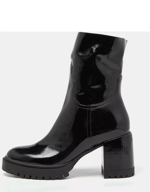 Casadei Black Patent Leather Block Heel Ankle Boot