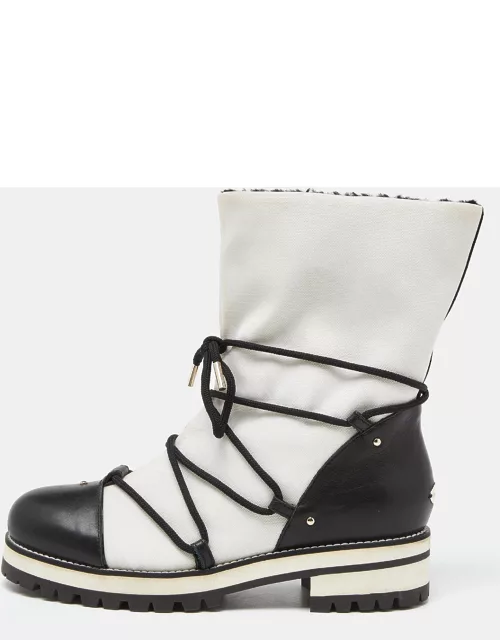 Jimmy Choo White/Black Canvas and Leather Ankle Boot