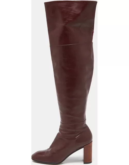 Louis Vuitton Burgundy Leather Over The Knee Length Boot