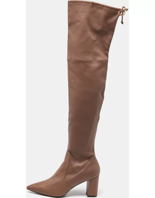 Stuart Weitzman Brown Leather Over The Knee Length Pointed Toe Boot