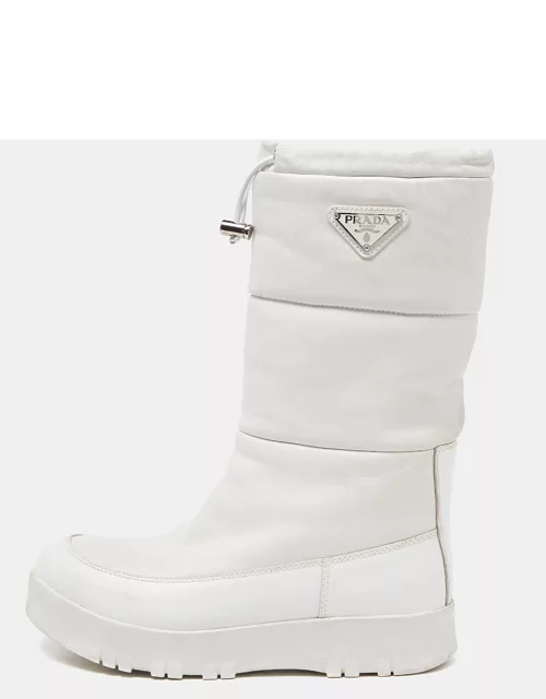 Prada White Leather Mid Calf Boot