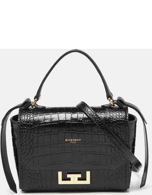 Givenchy Black Croc Embossed Leather Mini Eden Top Handle Bag