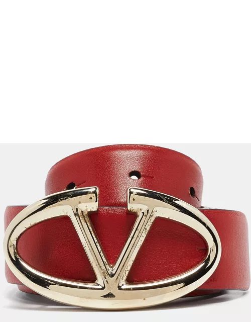 Valentino Red Leather VLogo Buckler Belt 95C