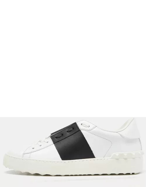 Valentino White/Black Leather Open Rockstud Low Top Sneaker