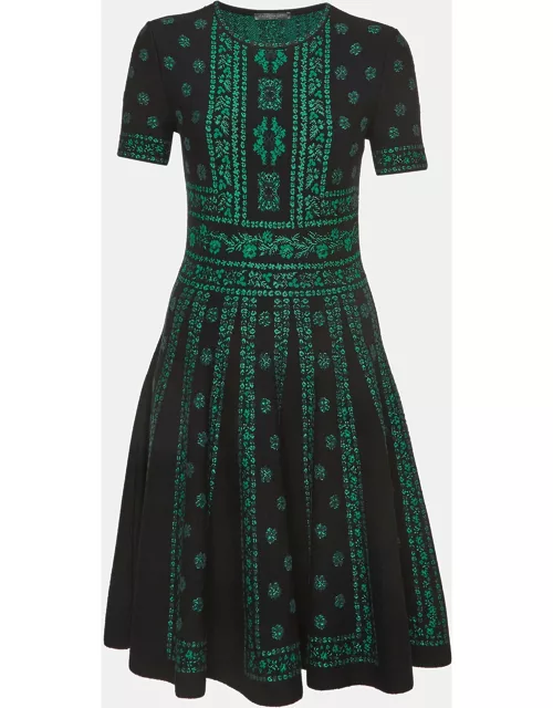 Alexander McQueen Black/Green Floral Pattern Knit Pencil Dress