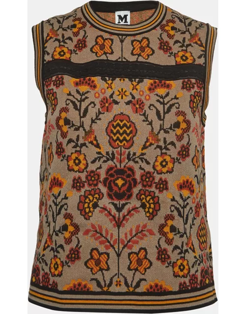 M Missoni Brown Floral Pattern Knit Sleeveless Top