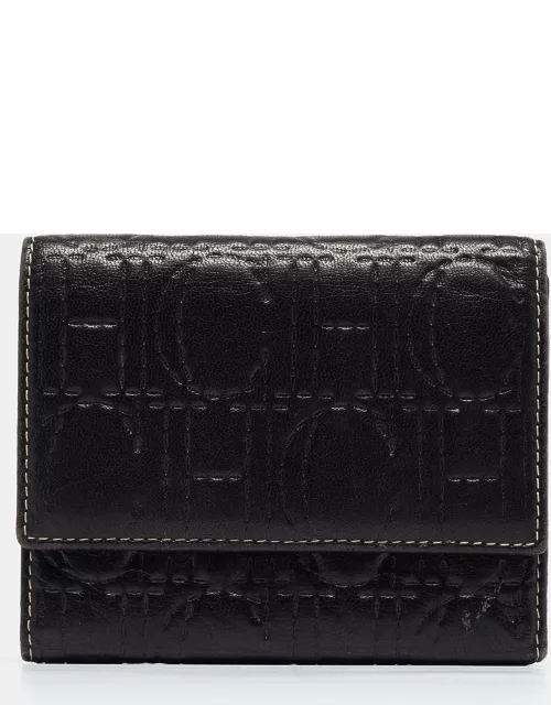 Carolina Herrera Dark Brown Logo Embossed Leather Trifold Wallet