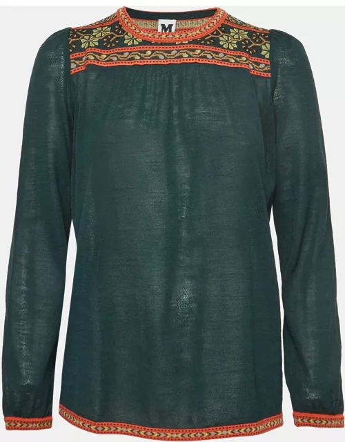 M Missoni Green Floral Pattern Knit Long Sleeve Top