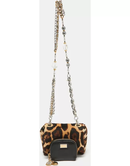 Dolce & Gabbana Black/Beige Leopard Print Calfhair and Leather Mini Miss Charles Bag