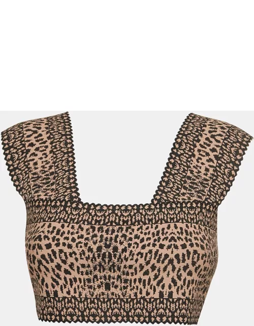 Alaia Pink/Black Leopard Pattern Stretch Jacquard Sleeveless Crop Top