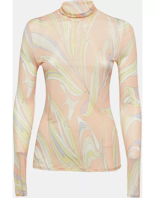 Emilio Pucci Pastel Pink Abstract Print Jersey High Neck Long Sleeve Top