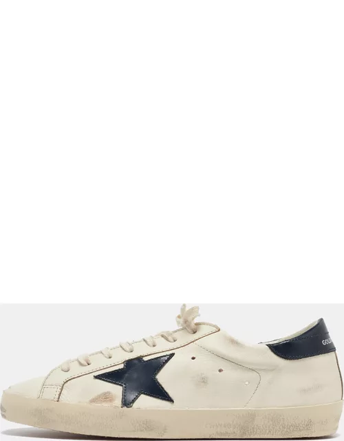 Golden Goose Cream/Navy Blue Leather Superstar Sneaker