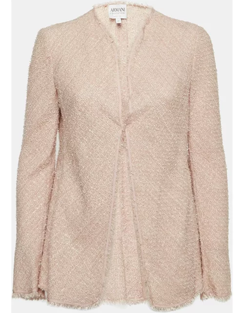 Armani Collezioni Pink Tweed Raw Edge Detail Cardigan