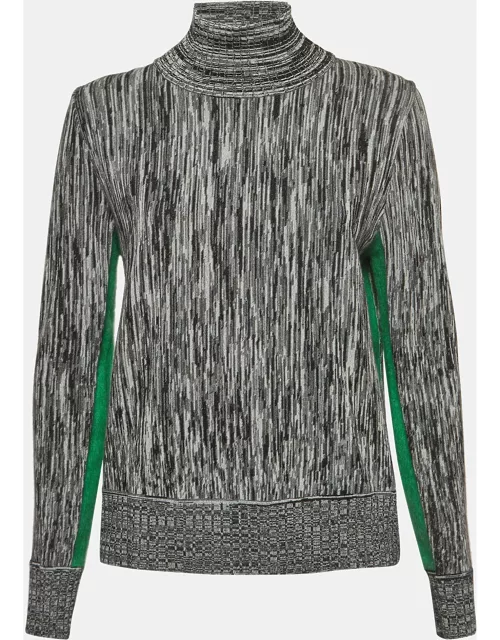 Sportmax Grey Striped Knit Contrast Side Trim High Neck Sweatshirt