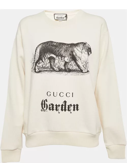 Gucci Cream Tiger Print Cotton Knit Crew Neck Garden Sweatshirt