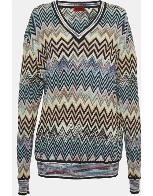 Missoni Multicolor Chevron Knit V-Neck Sweater