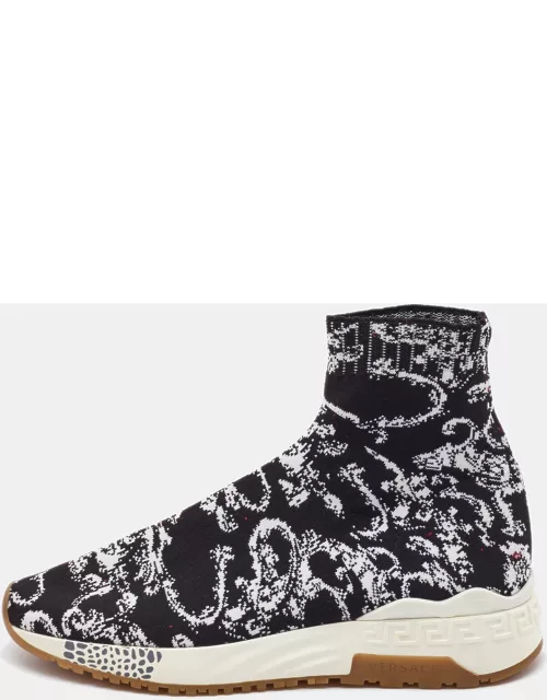 Versace Black/White Knit Fabric High Top Sneaker