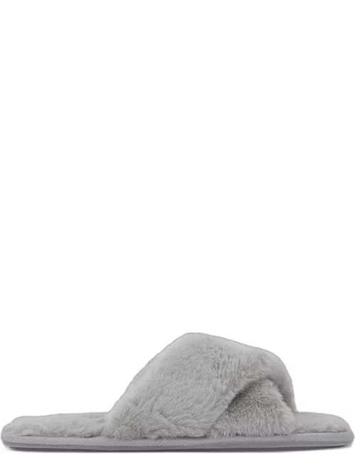Jack Wills Faux Fur Cross Over Slippers - Grey