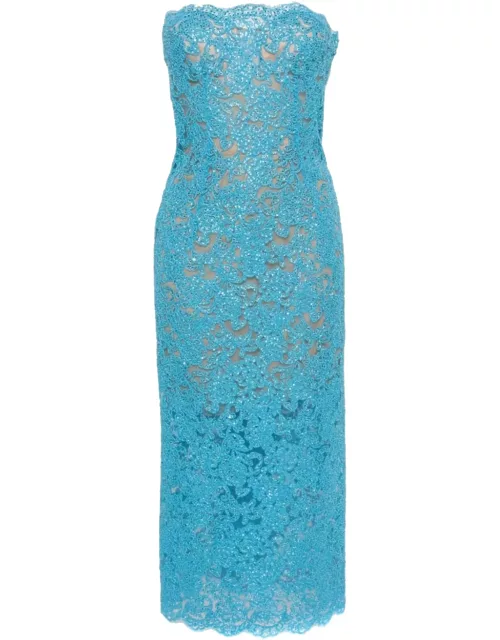 Ermanno Scervino Light Blue Lace Longuette Dress With Micro Crystal