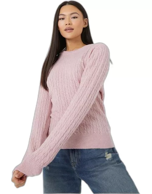 Jack Wills Tinsbury Merino Wool Blend Cable Knitted Jumper - Pink