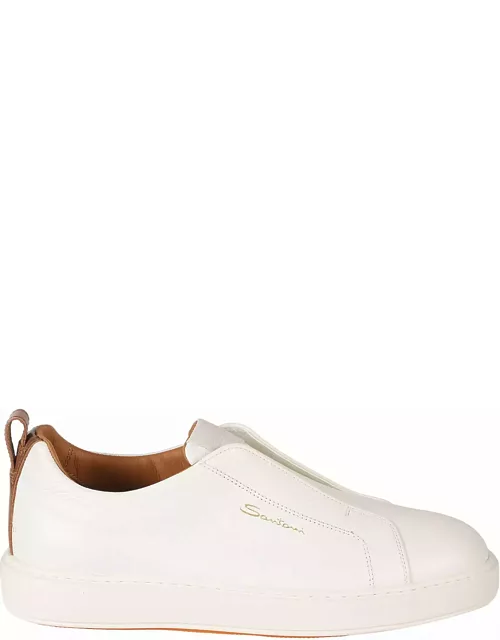 Santoni White Leather Slip-on Sneaker
