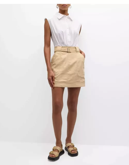 Jensen Belted Combo Button-Front Utility Mini Dres