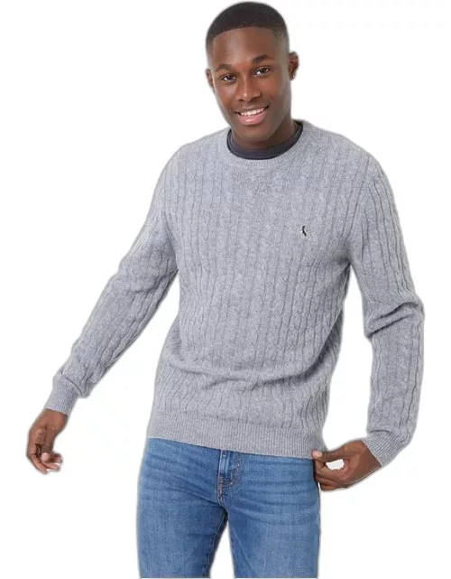 Jack Wills Marlow Merino Wool Blend Cable Knitted Jumper - Grey