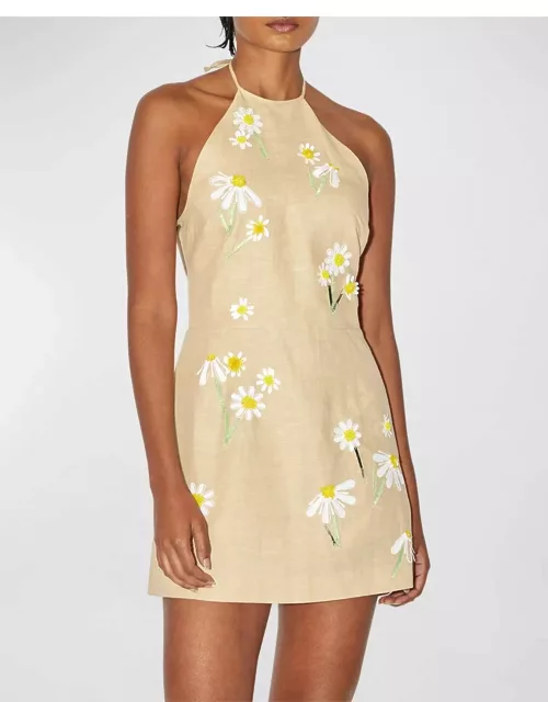 Delilah Embroidered Linen Mini Dres