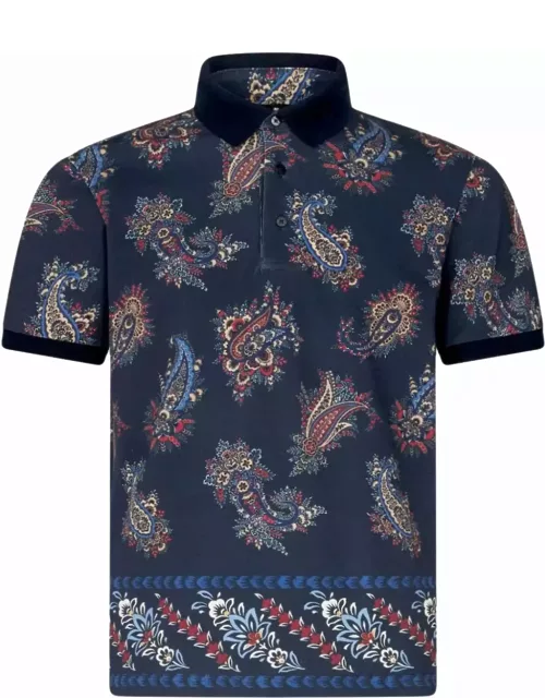 Etro Blue Short Sleeved Polo With Paisley Print