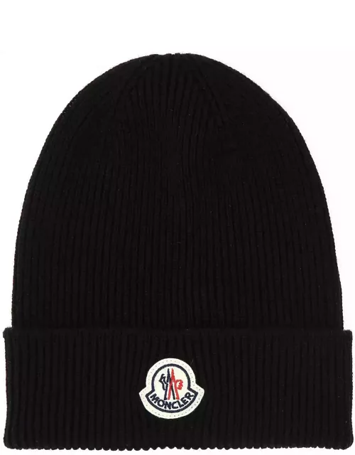 Moncler Black Wool Beanie Hat