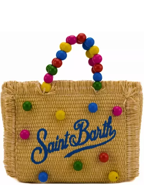 MC2 Saint Barth Vanity Mini Straw Wood Beads Multicolor Bag In Raffia