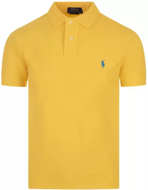 Ralph Lauren Oasis Yellow And Blue Slim-fit Piquet Polo Shirt