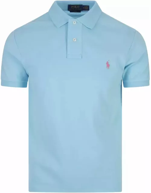 Ralph Lauren Turquoise And Pink Slim-fit Piquet Polo Shirt