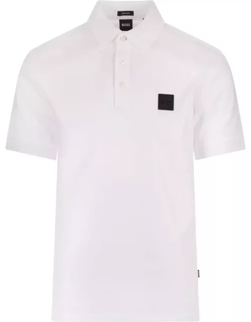 Hugo Boss White Cotton Jersey Polo Shirt With Logo Plaque