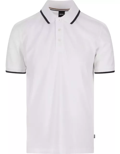 Hugo Boss White Slim Fit Polo Shirt With Striped Collar