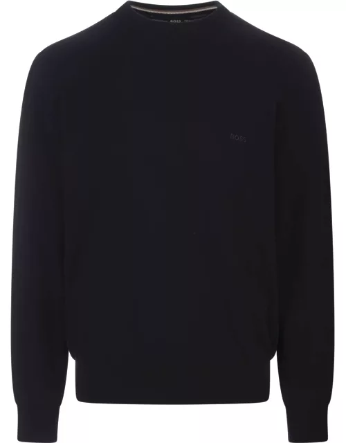 Hugo Boss Dark Blue Crew Neck Sweater With Embroidered Logo