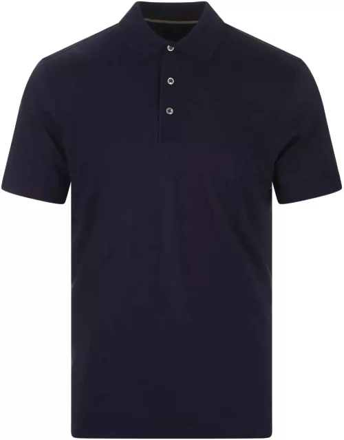 Hugo Boss Dark Blue Silk And Cotton Polo Shirt