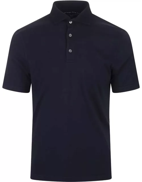 Fedeli Dark Blue Light Cotton Piquet Polo Shirt