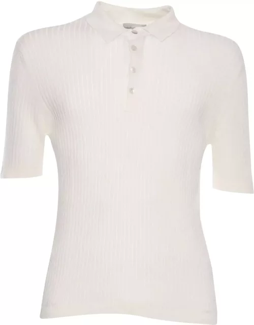 Settefili Cashmere White Ribbed Polo Shirt